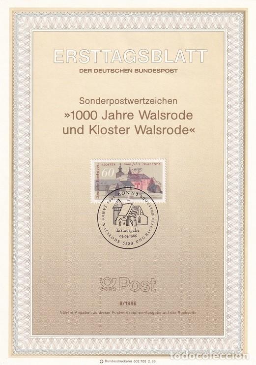 Selos: Ersttagsblatt 8/1986 Bon - Milenario de la Catedral de Walsrode &middot; 1000 Jahre Walsrode und Kloster ..