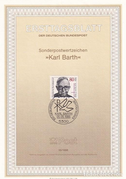 Briefmarken: Ersttagsblatt 10/1986 Bon - Centenario de la muerte del te&oacute;logo Karl Barth 1886-1968