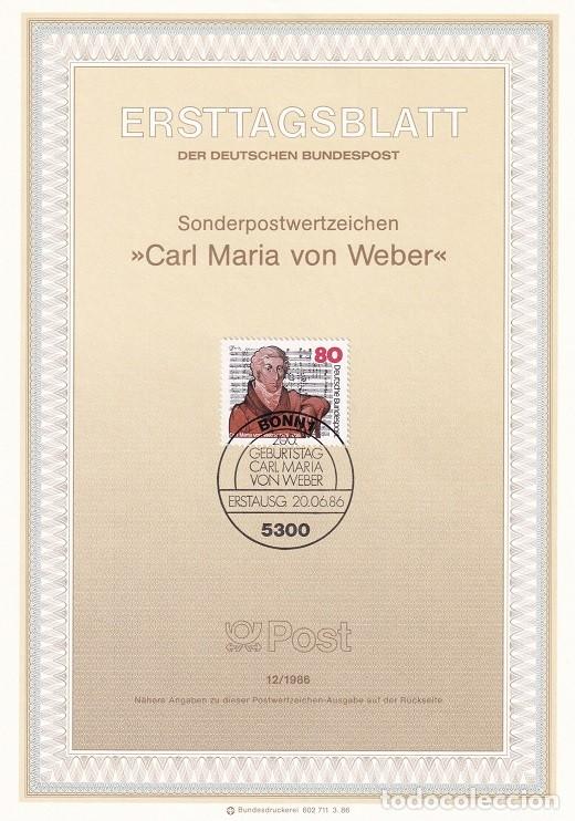Selos: Ersttagsblatt 12/1986 Bon - Bicentenario nacimiento del compositor Karl Maria von Weber 1786-1826