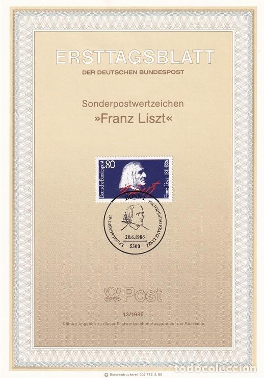 Sellos: Ersttagsblatt 13/1986 Bon - Centenario nacimiento del compositor y pianista Franz Liszt 1811-1886
