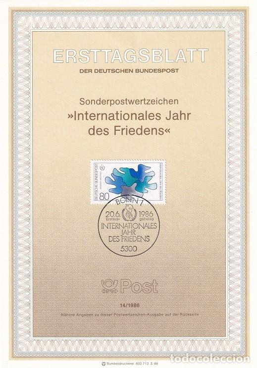 Selos: Ersttagsblatt 14/1986 Bon - A&ntilde;o Internacional de la Paz - Internationales Jahr des Friedens