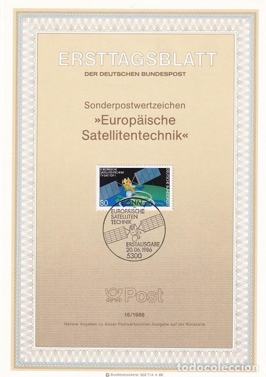 Sellos: Ersttagsblatt 16/1986 Bon - Sat&eacute;lite europeo de telecomunicaciones - Europ&auml;ische Satellitentechnik