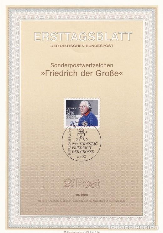 Sellos: Ersttagsblatt 18/1986 Bon - Bicentenario de la muerte de Federico el Grande 1712-1786 - Friedrich ..