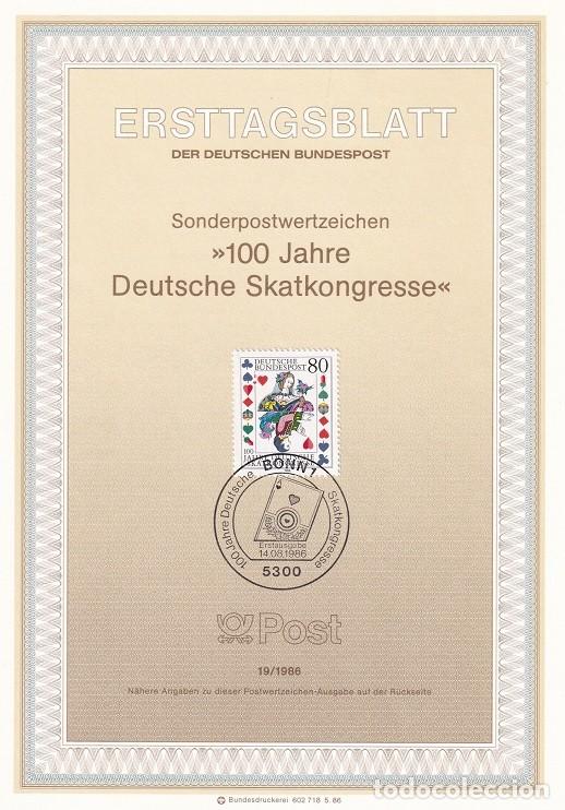 Sellos: Ersttagsblatt 19/1986 Bon - Centenario del congreso de jugadores de cartas - 100 Jahre Deutsche Sk..