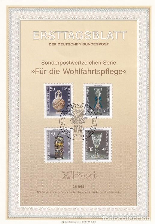 Selos: Ersttagsblatt 21/1986 Bon / F&uuml;r die Wohlfahrtspflege - Pro juventud, cristaler&iacute;a &middot; Botella (300 d..