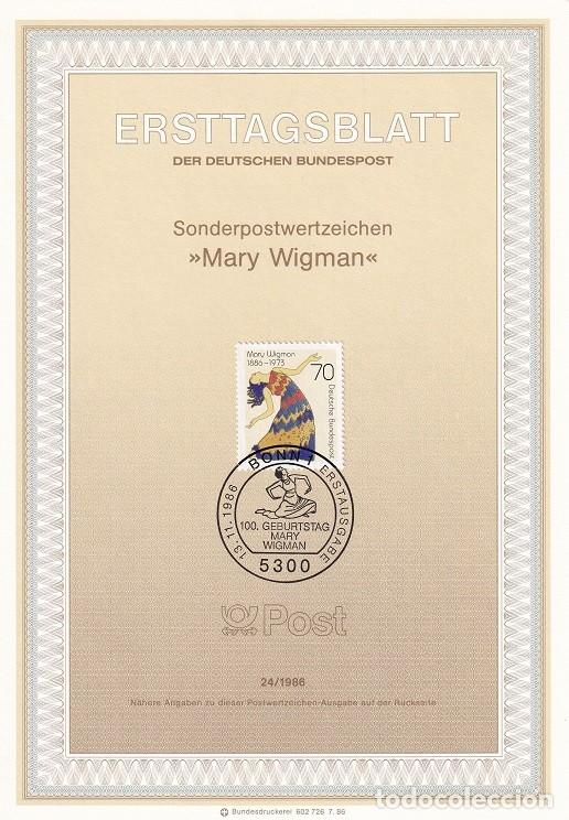 Selos: Ersttagsblatt 24/1986 Bon / Mary Wigman - Mary Wigman 1886-1973 (danzarina y core&oacute;grafa)