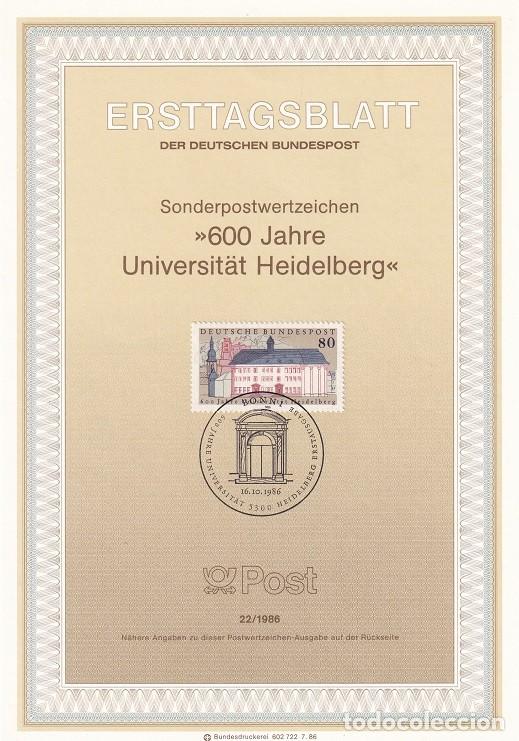 Timbres: Ersttagsblatt 22/1986 Bon / 600 Jahre Universit&auml;t Heidelberg - 600 Aniv. de la Universidad de Heid..