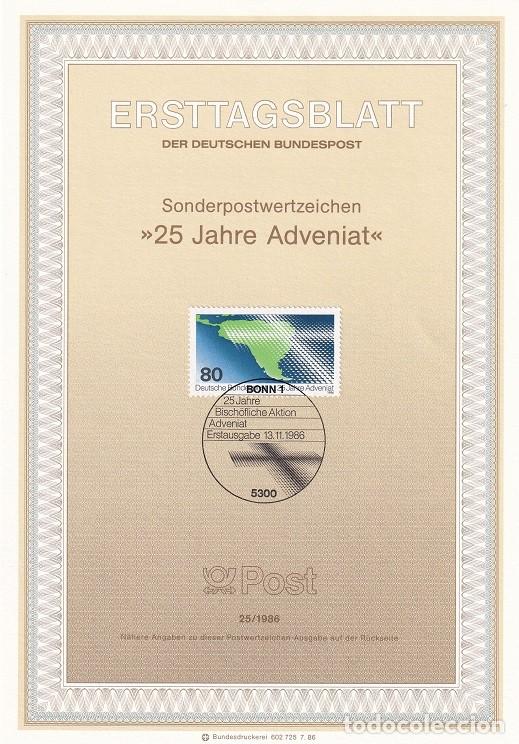 Sellos: Ersttagsblatt 25/1986 Bon / 25 Jahre Adveniat - 25 Aniv. de la Iglesia de Ayuda para Latinoam&eacute;rica