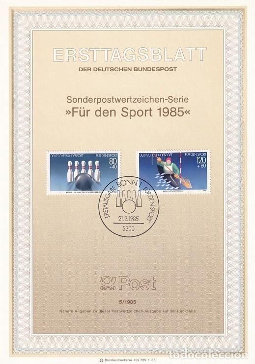 Sellos: Ersttagsblatt 5/1985 Bon / F&uuml;r den Sport 1985 - Deportes &middot; Bolos &middot; Canoa