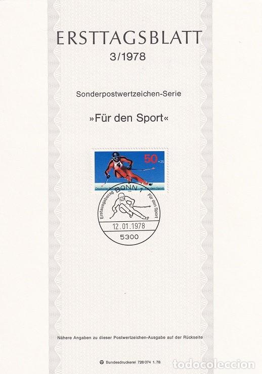 Sellos: Ersttagsblatt 3/1978 Bon / F&uuml;r den Sport - Pro deporte &middot; Esqu&iacute; alpino