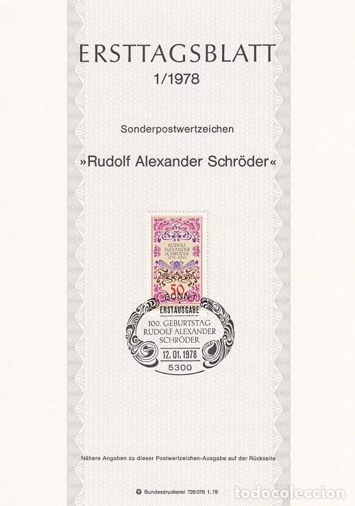 Sellos: Ersttagsblatt 1/1978 Bon / Rudolf Alexander Schr&ouml;der - Centenario del nacimiento del escritor Rudo..