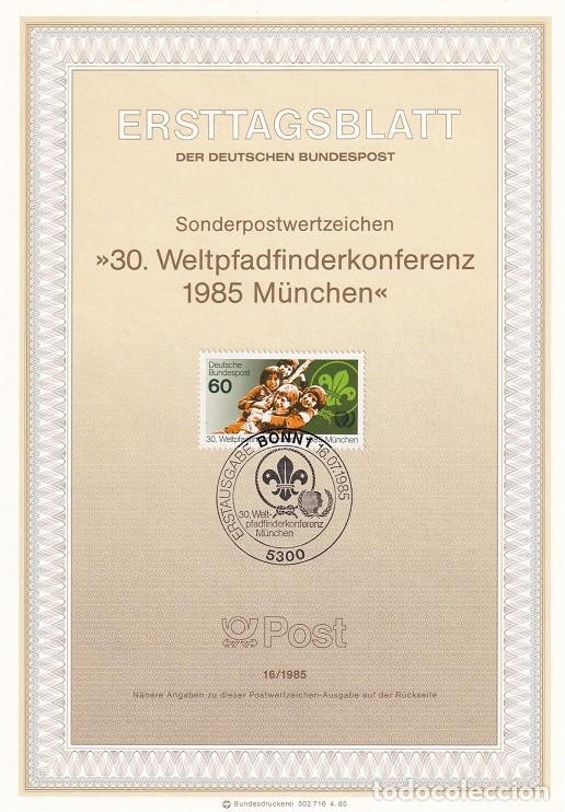 Selos: Ersttagsblatt 16/1985 Bon / 30 Weltpfadfinderkonferenz 1985 M&uuml;nchen - A&ntilde;o Internacional de la Juve..