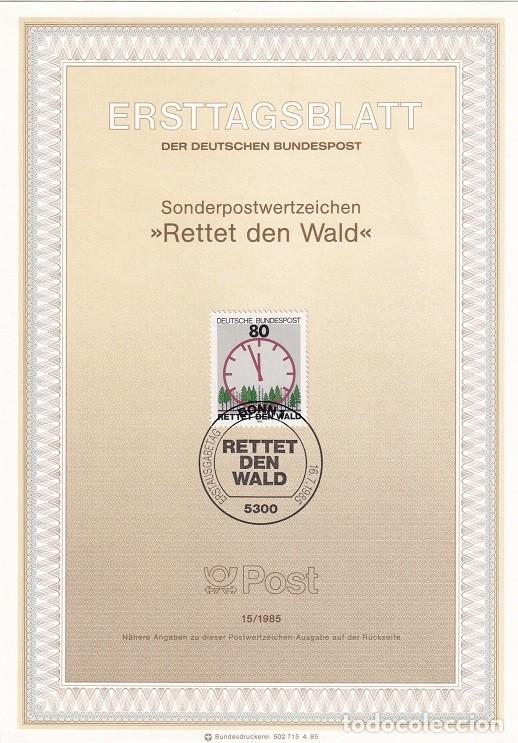 Selos: Ersttagsblatt 15/1985 Bon / Rettet den Wald - Protecci&oacute;n de los bosques