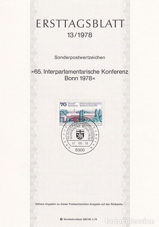Stamps: Ersttagsblatt 13/1978 Bon / 65 Interparlamentarische Konferenz Bonn 1978 - Conferencia interparlam..