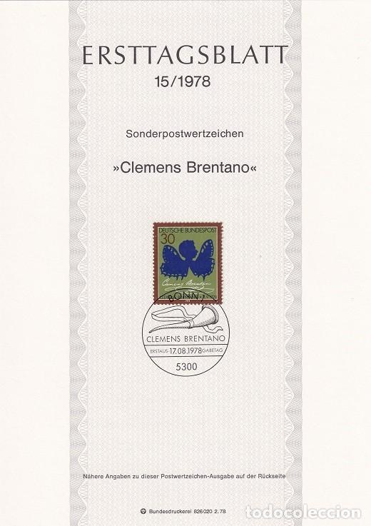 Stamps: Ersttagsblatt 15/1978 Bon / Clemens Brentano - 200 Aniv nacimiento del poeta Clemens Brentano 1778..
