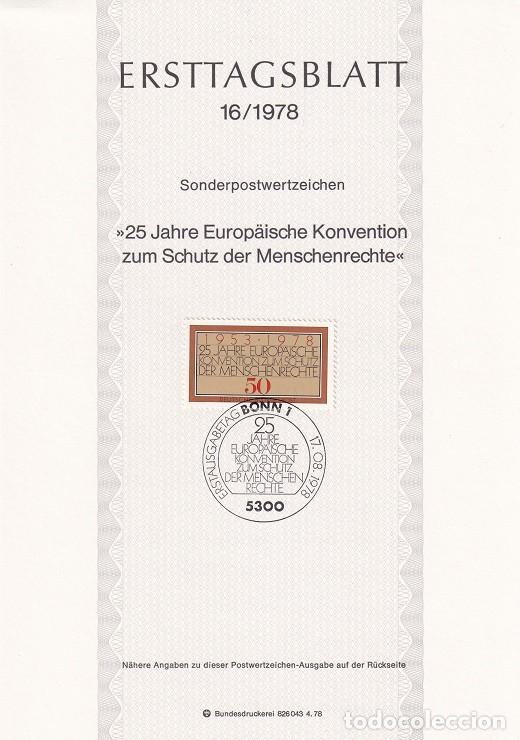 Selos: Ersttagsblatt 16/1978 Bon / 25 Jahre Europ&auml;ische Konvention zum Schutz der Menschenrechte - 25 Ani..