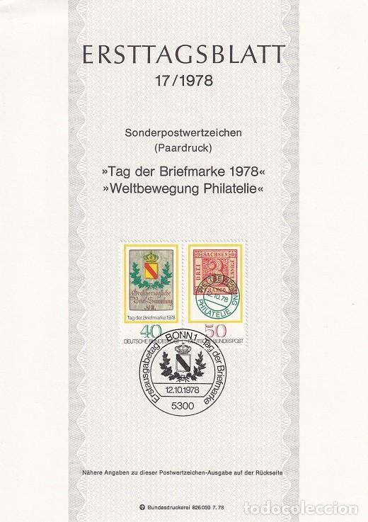 Stamps: Ersttagsblatt 17/1978 Bon / Tag der Briefmarke 1978 &middot; Weltbewegung Philatelie - D&iacute;a del sello &middot; Pa..