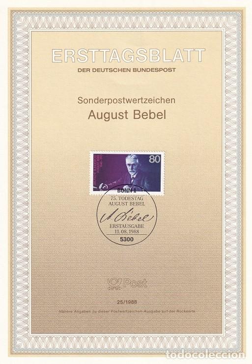 Francobolli: Ersttagsblatt 25/1988 Bon - 75 Aniversario muerte de August Bebel fundador partido socialdem&oacute;crata
