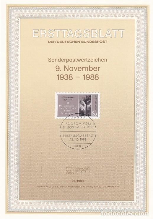 Francobolli: Ersttagsblatt 29/1988 Bon - 50 Aniversario noche de los cristales rotos &middot; Recordar es el secreto d..