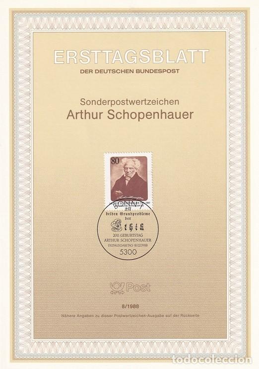 Timbres: Ersttagsblatt 8/1988 Bon / Arthur Schopenhauer - Bicentenario del nacimiento del fil&oacute;sofo Arthur S..