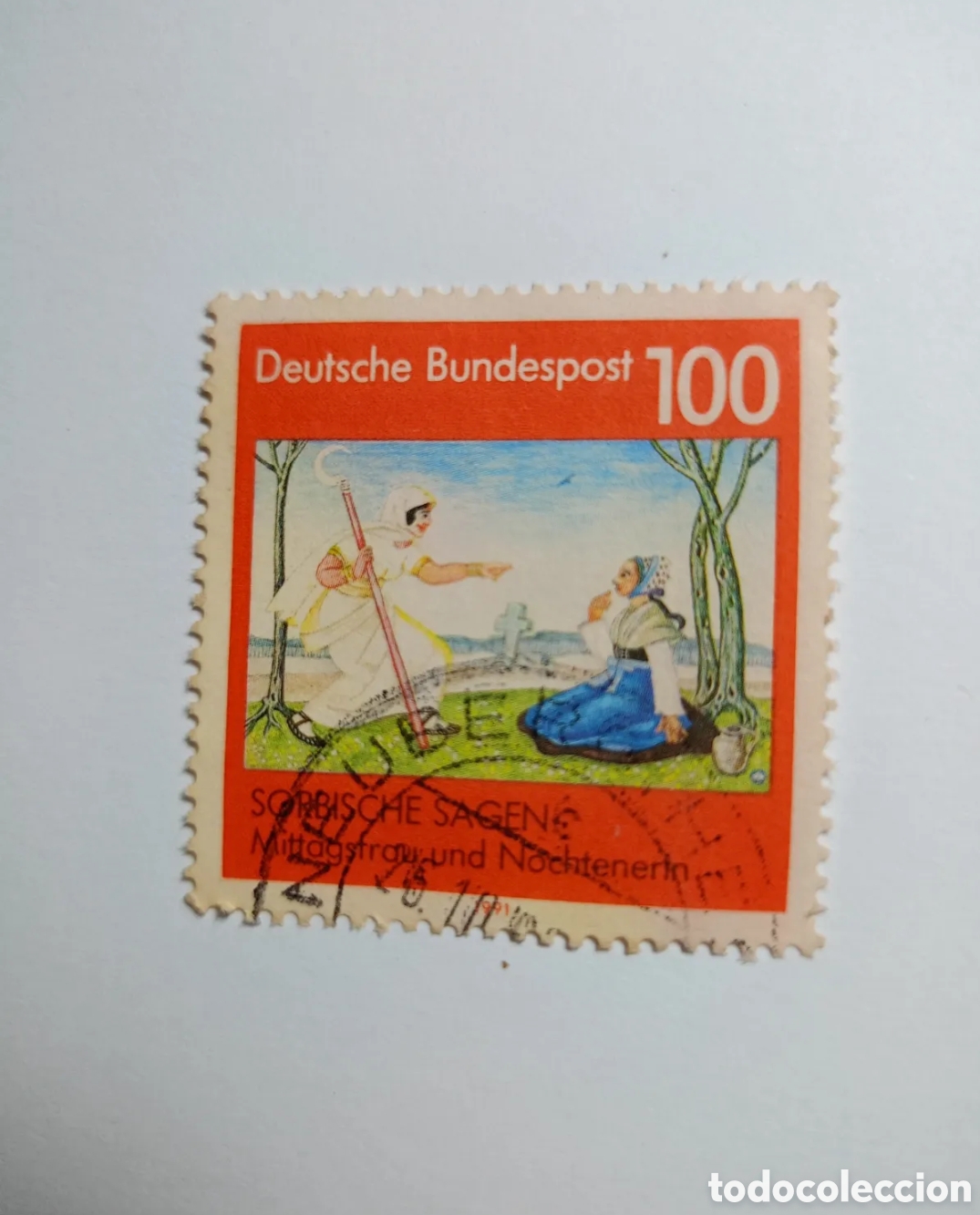Timbres: sello postal de 100 pfennig es parte de la serie de Leyendas Sorbias (Sorbische Sagen) emitida por D