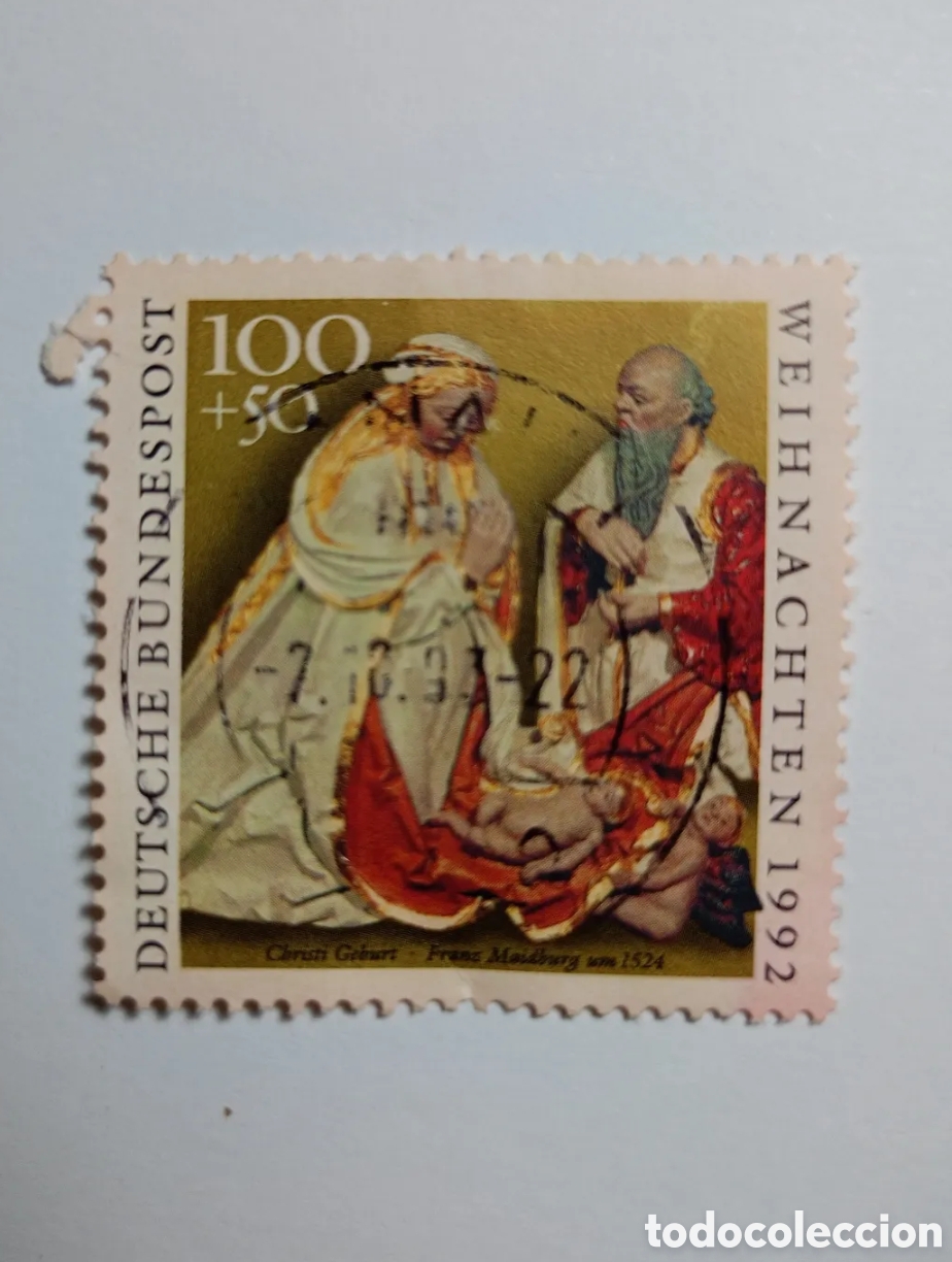 Timbres: sello postal alem&aacute;n de 1992 con un valor de 100 pfennigs + 50 pfennigs de recargo.La imagen repr