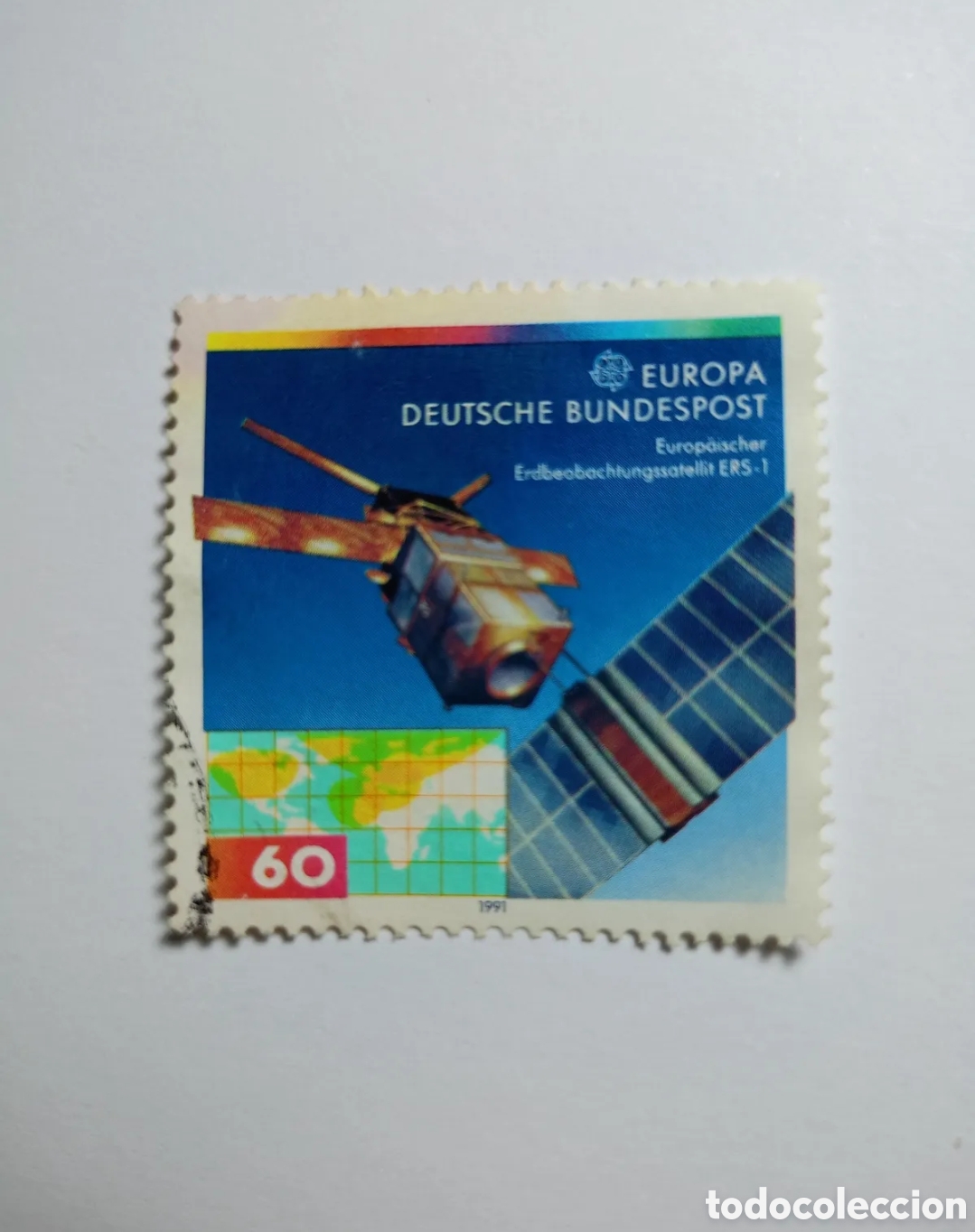 Timbres: sello postal alem&aacute;n de 1991 con un valor de 60 c&eacute;ntimos.Conmemora el sat&eacute;lite europeo de teledet