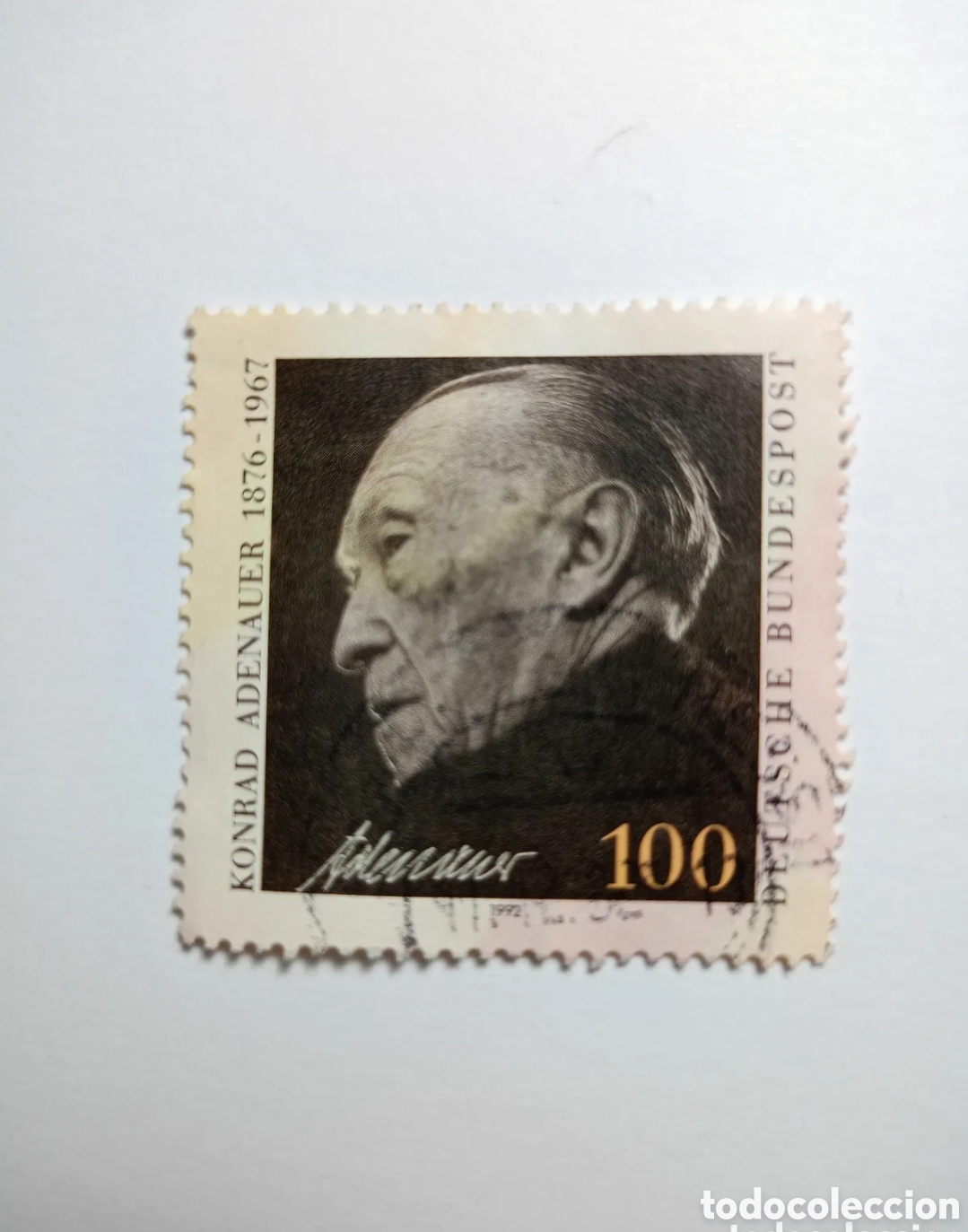Sellos: sello postal alem&aacute;n de 1992 que conmemora el 25 aniversario del fallecimiento de Konrad Adenauer, el