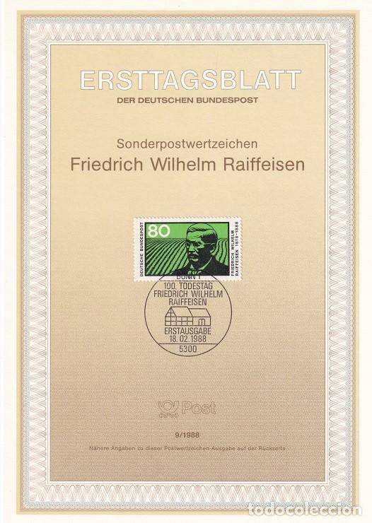 Francobolli: Ersttagsblatt 9/1988 Bon / Friedrich Wilhelm Raiffeisen - Centenario de la muerte del economista F..