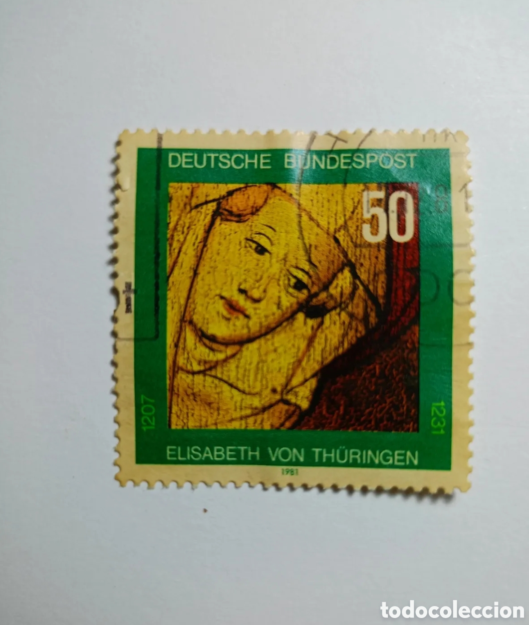 Sellos: sello postal alem&aacute;n de 1981 conmemora el 750&ordm; aniversario de la muerte de Santa Isabel de Turingia.