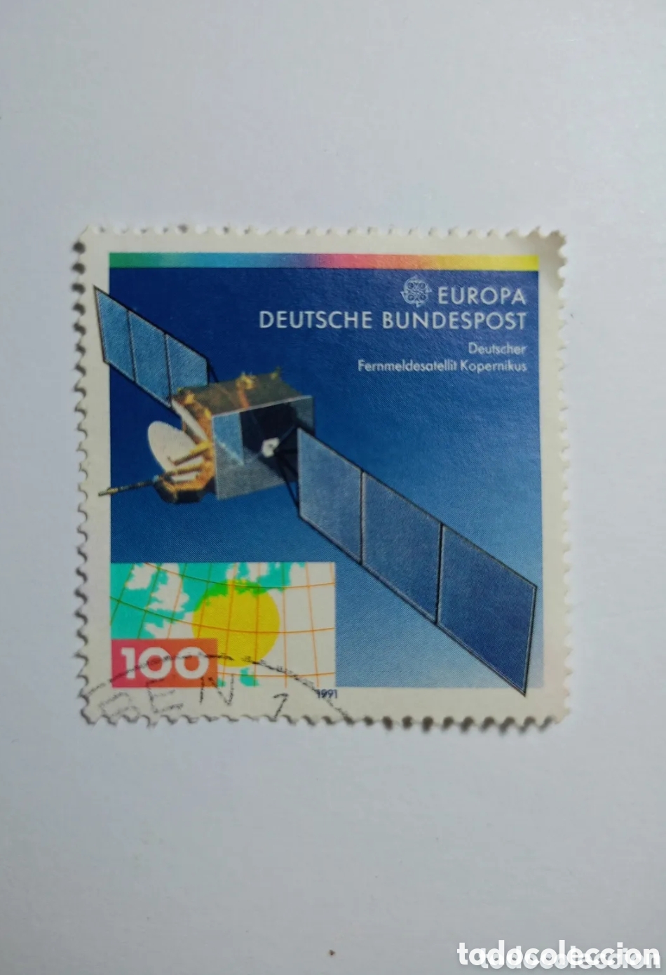 Briefmarken: sello postal alem&aacute;n de 1991 conmemora la serie Europa CEPT sobre exploraci&oacute;n espacial.Muestra el