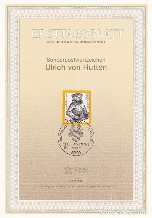 Francobolli: Ersttagsblatt 12/1988 Bon - V Centenario del nacimiento del humanista Ulrich von Hutten 1488-1523