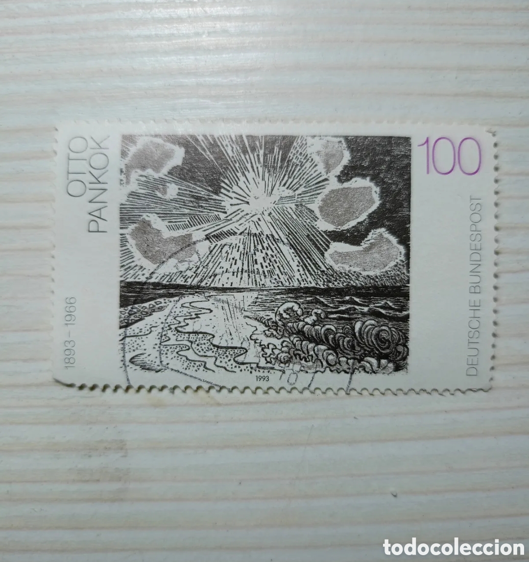 Sellos: estampilla alemana de 1993, con valor de 100 pfennig, conmemora el centenario del nacimiento del pin