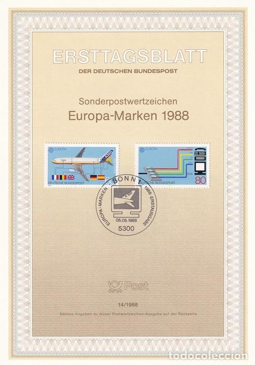 Francobolli: Ersttagsblatt 14/1988 Bon - Emisi&oacute;n Europa Transportes y comunicaciones Airbus A320 Sistema integr..