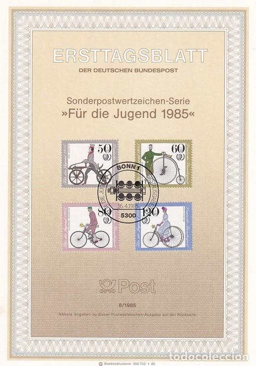 Stamps: Ersttagsblatt 8/1985 Bon / Pro juventud Bicicletas : Drais-Laufard , NSU Germania-Hochard , Kreuzr..