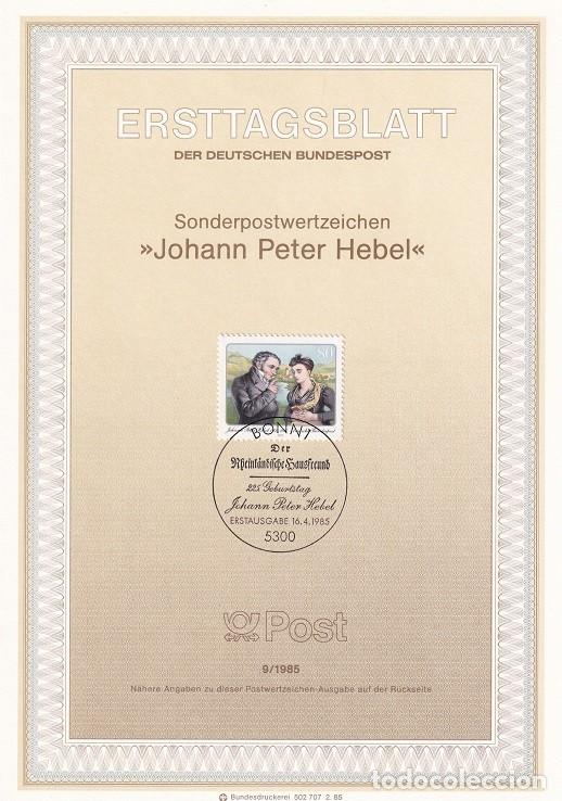 Briefmarken: Ersttagsblatt 9/1985 Bon - 250 Aniversario del nacimiento del poeta Peter Hebel 1760-1826 &middot; Retrato