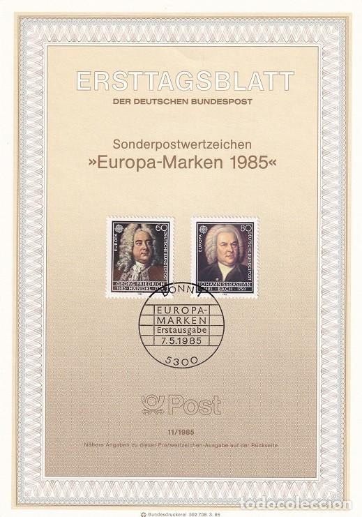 Francobolli: Ersttagsblatt 11/1985 Bon - Emisi&oacute;n Europa M&uacute;sica : Georg Friedrich H&auml;ndel y Johannes Sebastian Bach