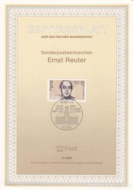 Sellos: Ersttagsblatt 10/1989 Berl&iacute;n - Centenario del nacimiento del pol&iacute;tico Ernst Reuter 1889-1953