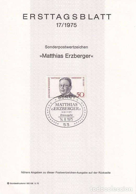 Timbres: Ersttagsblatt 17/1975 Bon / Matthias Erzberger - Centenario nacimiento del economista y pol&iacute;tico M..