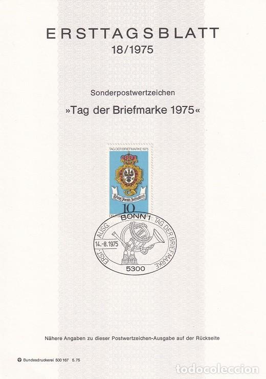 Stamps: Ersttagsblatt 18/1975 Bon / Tag der Briefmarke 1975 - D&iacute;a del sello &middot; Escudo correo real Prusia 1776