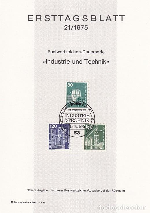Stamps: Ersttagsblatt 21/1975 Bon / Industrie und Technik - Industria y t&eacute;cnica &middot; Tractor &middot; Planta qu&iacute;mica..