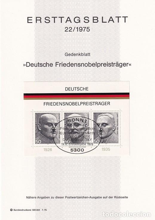 Francobolli: Ersttagsblatt 22/1975 Bon / Deutsche Friedensnobelpreistr&auml;ger - Premios Nobel alemanes &middot; Gustav St..