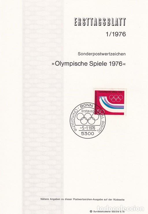 Sellos: Ersttagsblatt 1/1976 Bon / Olympische Spiele 1976 - Juegos Ol&iacute;mpicos de Invierno &middot; Innsbruck Austria
