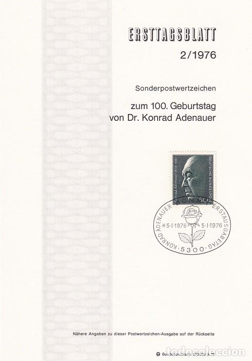 Sellos: Ersttagsblatt 2/1976 Bon / zum 100. Geburtstag von Dr. Konrad Adenauer - Centenario del nacimiento..