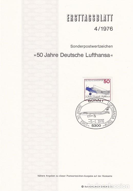Sellos: Ersttagsblatt 4/1976 Bon / 50 Jahre Deutsche Lufthansa - 50 Aniv. de Lufthansa &middot; Junkers F13 de 1926