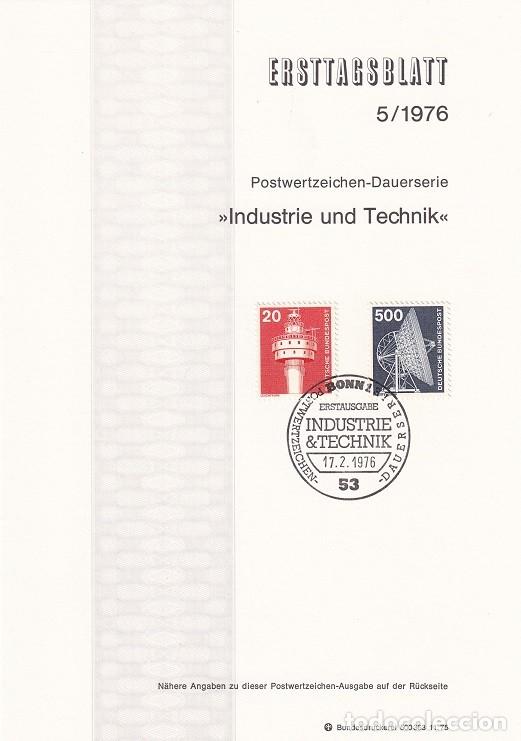 Sellos: Ersttagsblatt 5/1976 Bon / Industrie und Technik - Industria y t&eacute;cnica &middot; Faro Alte Weser 17.02.197..