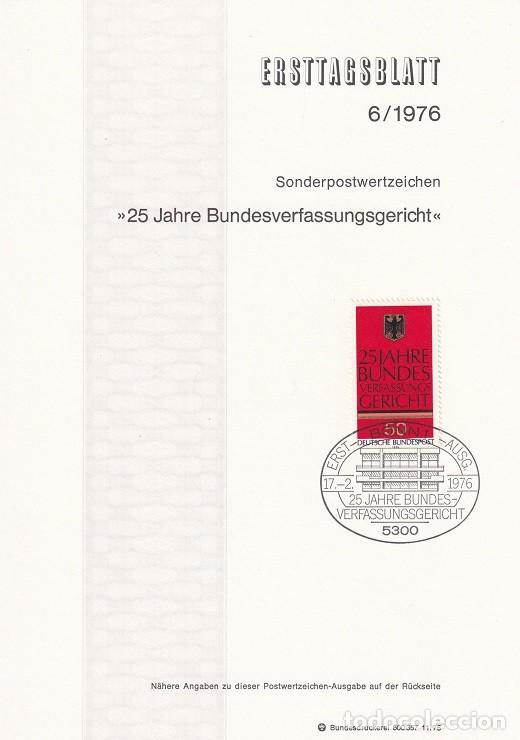 Sellos: Ersttagsblatt 6/1976 Bon / 25 Jahre Bundesverfassungsgericht - 25 Aniv. de la ley de la corte cons..