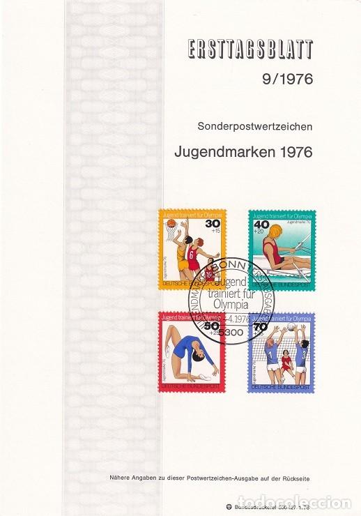 Sellos: Ersttagsblatt 9/1976 Bon / Jugendmarken 1976 - Pro Juventud Deportes &middot; Baloncesto &middot; Remo &middot; Gimnasi..