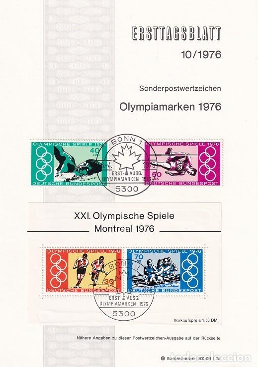 Sellos: Ersttagsblatt 10/1976 Bon / Olympiamarken 1976 &middot; XXI. Olympische Spiele Montreal 1976 - Juegos Ol&iacute;..
