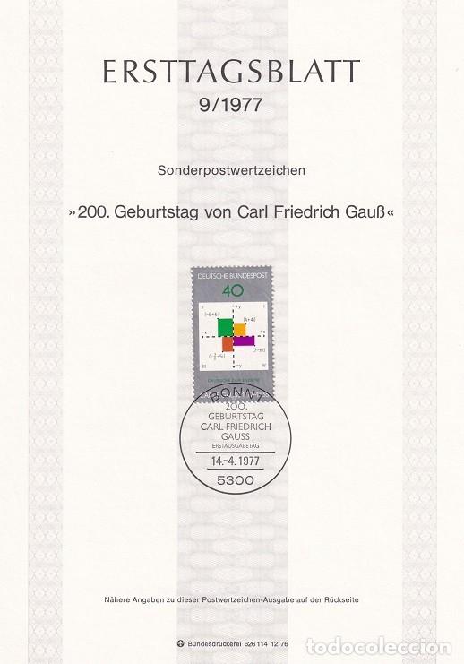 Timbres: Ersttagsblatt 9/1977 Bon / 200 Geburtstag von Carl Friedrich Gauss - N&uacute;meros complejos &middot; 200 Aniv...